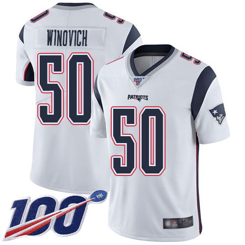 New England Patriots Football #50 100th Season Limited White Men Chase Winovich Road NFL Jersey->youth nfl jersey->Youth Jersey